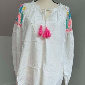 Lilly Pulitzer Florentina Top | Resort White | Neon Embroidered Tassel Blouse
